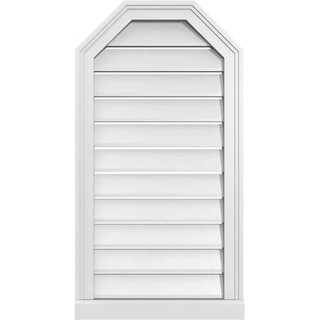 Ekena Millwork Octagonal Top Surface Mount PVC Gable Vent w/ 2"W x 2"P Brickmould Sill Frame, 18"W x 34"H GVPOT18X3403SF